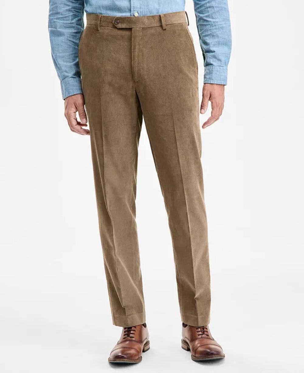 Tommy Hilfiger Men's Solid Taupe Corduroy Cotton Modern-Fit Pants Size 40x30